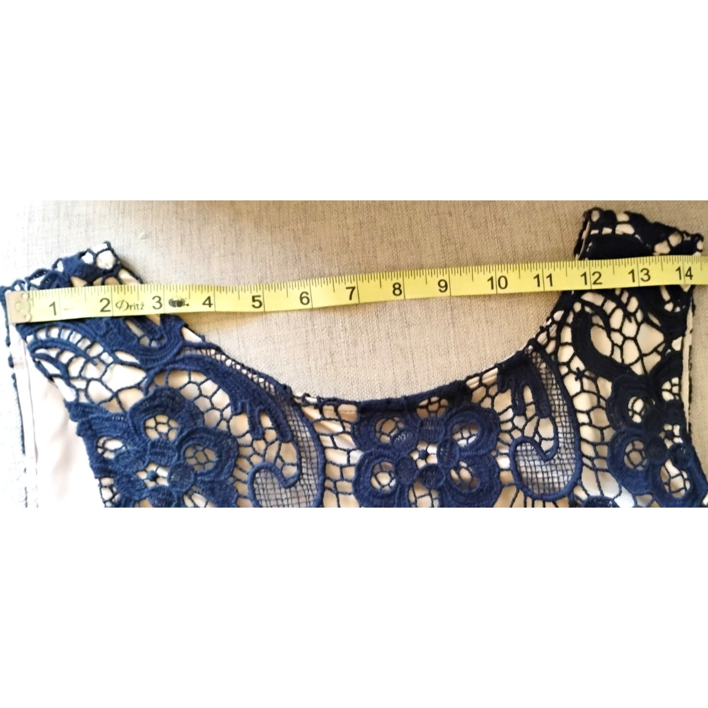 Crochet Lace Sheath Dress Midi Sleeveless V Back Nude Lining Cocktail Wedding - Picture 13 of 16